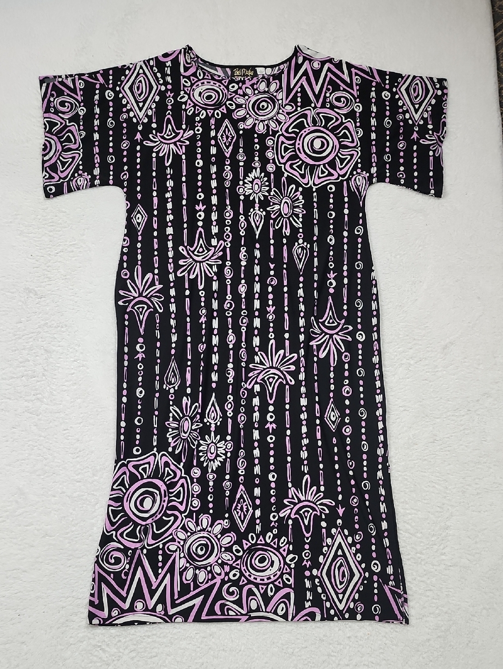 Bob Mackie Wearable Art Short Sleeve Midi Stretch Knit Dress